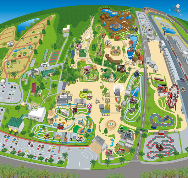 鈴鹿サーキットの園内マップ。印刷物のほか、園内の案内に使われています。